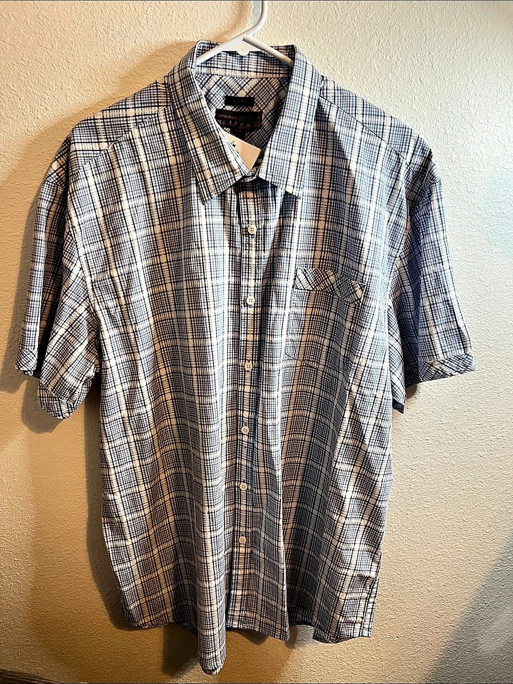 Pronto Uomo Slim Fit Plaid Short Sleeve Shirt Blue & White XXL